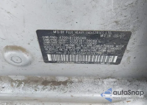 2008 Subaru Impreza 2.5I из США, поврежденный, VIN JF1GH61668G810013